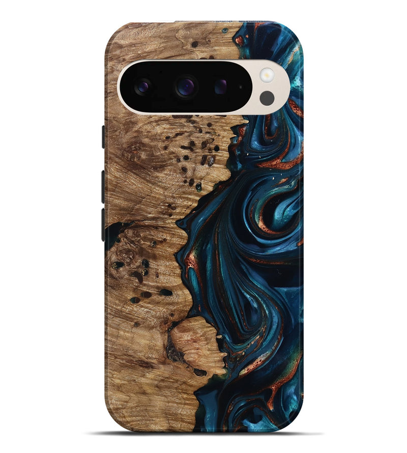 Pixel 9 Pro XL Wood Live Edge Phone Case - Misael (Teal & Gold, 816902)