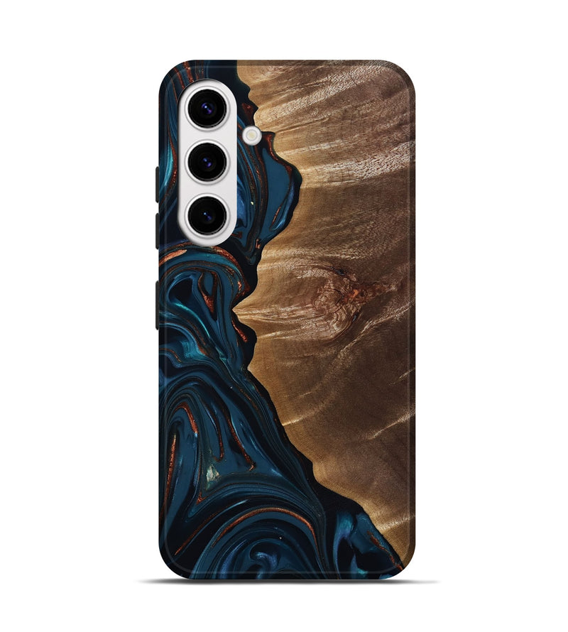 Galaxy S25 Wood Live Edge Phone Case - Wilber (Teal & Gold, 816905)