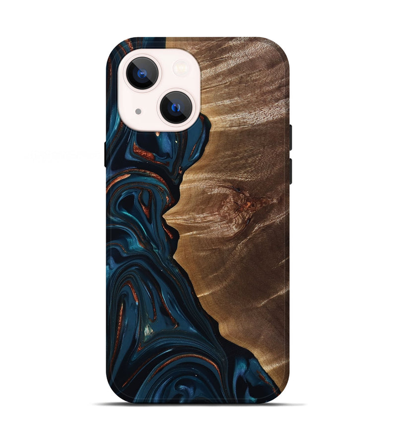 iPhone 13 Wood Live Edge Phone Case - Wilber (Teal & Gold, 816905)