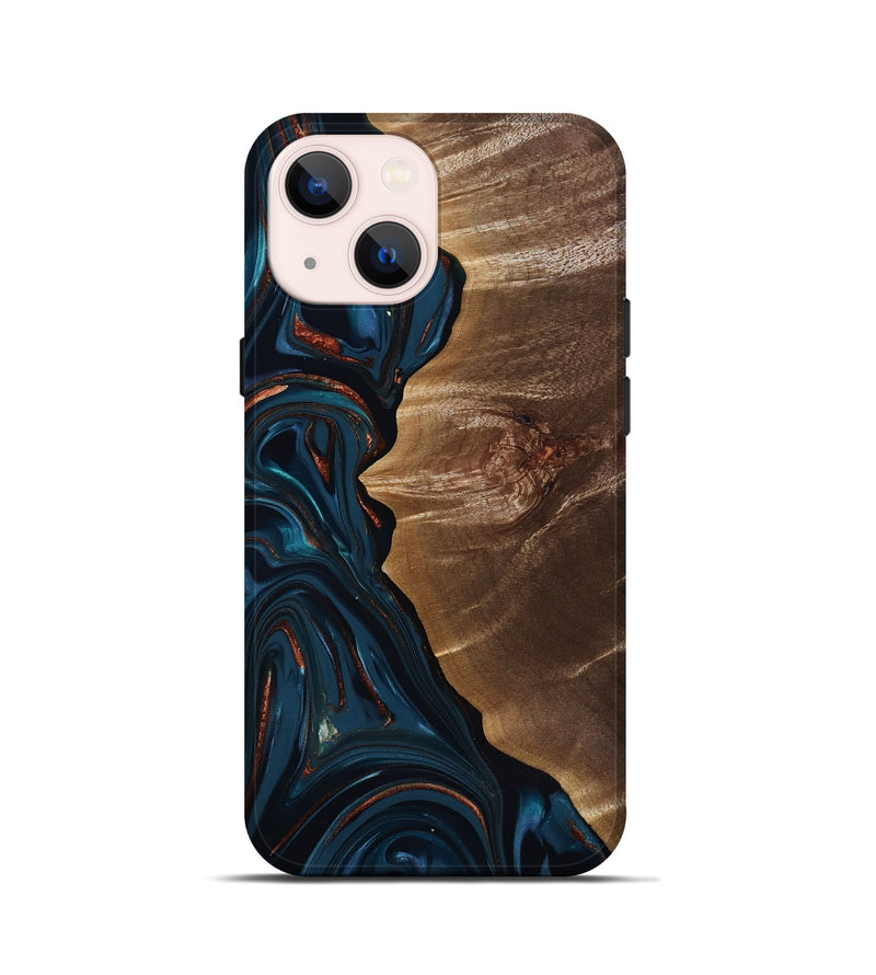 iPhone 13 mini Wood Live Edge Phone Case - Wilber (Teal & Gold, 816905)