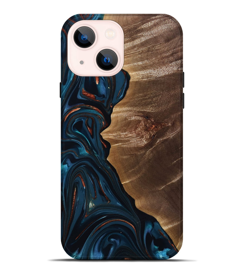 iPhone 14 Plus Wood Live Edge Phone Case - Wilber (Teal & Gold, 816905)