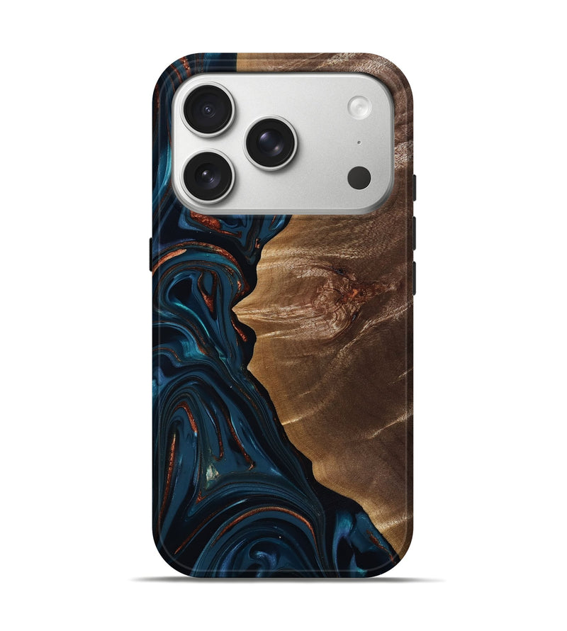 iPhone 17 Pro Wood Live Edge Phone Case - Wilber (Teal & Gold, 816905)