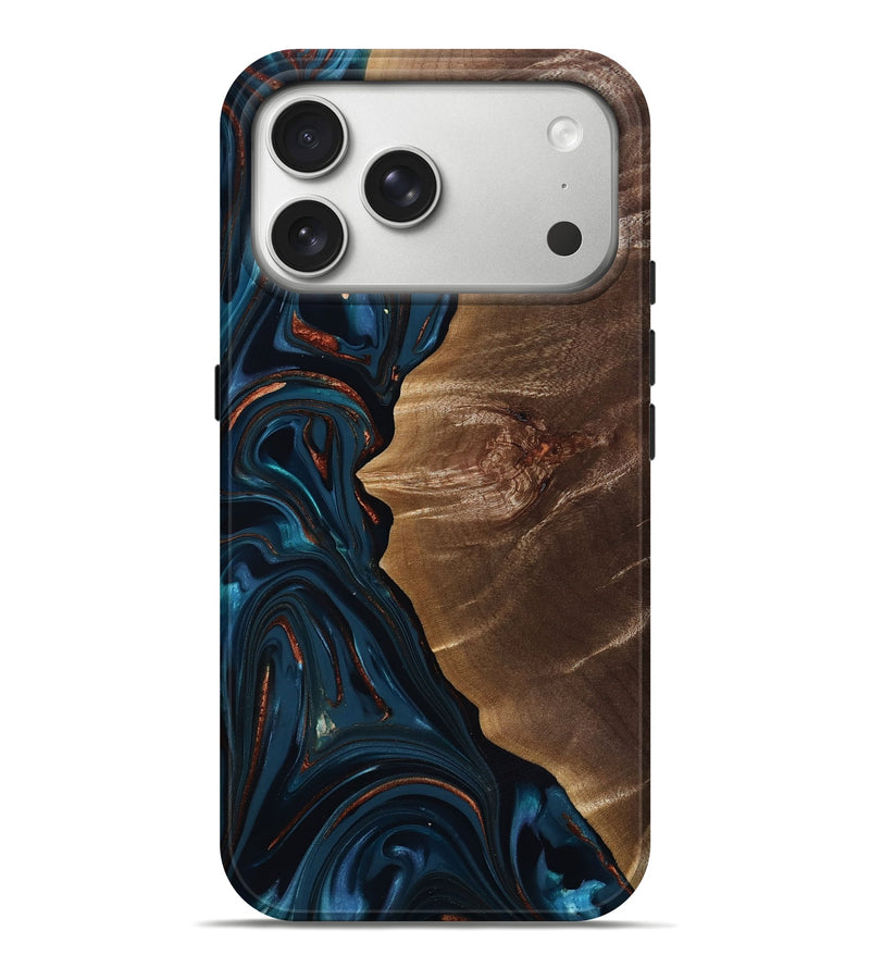 iPhone 17 Pro Max Wood Live Edge Phone Case - Wilber (Teal & Gold, 816905)