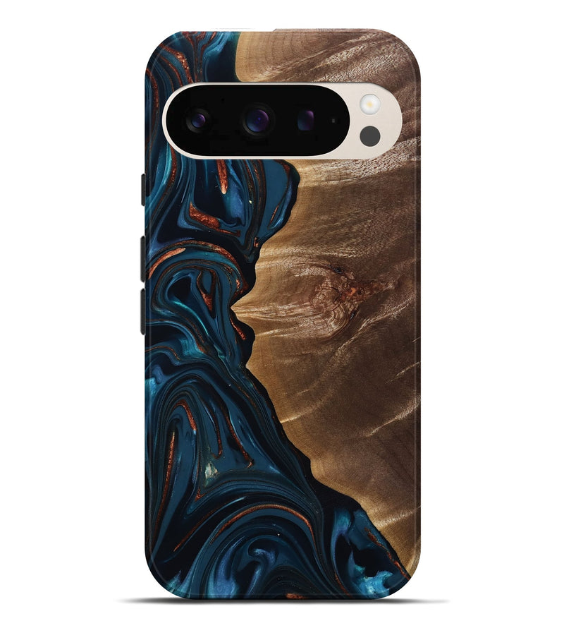 Pixel 10 Pro XL Wood Live Edge Phone Case - Wilber (Teal & Gold, 816905)