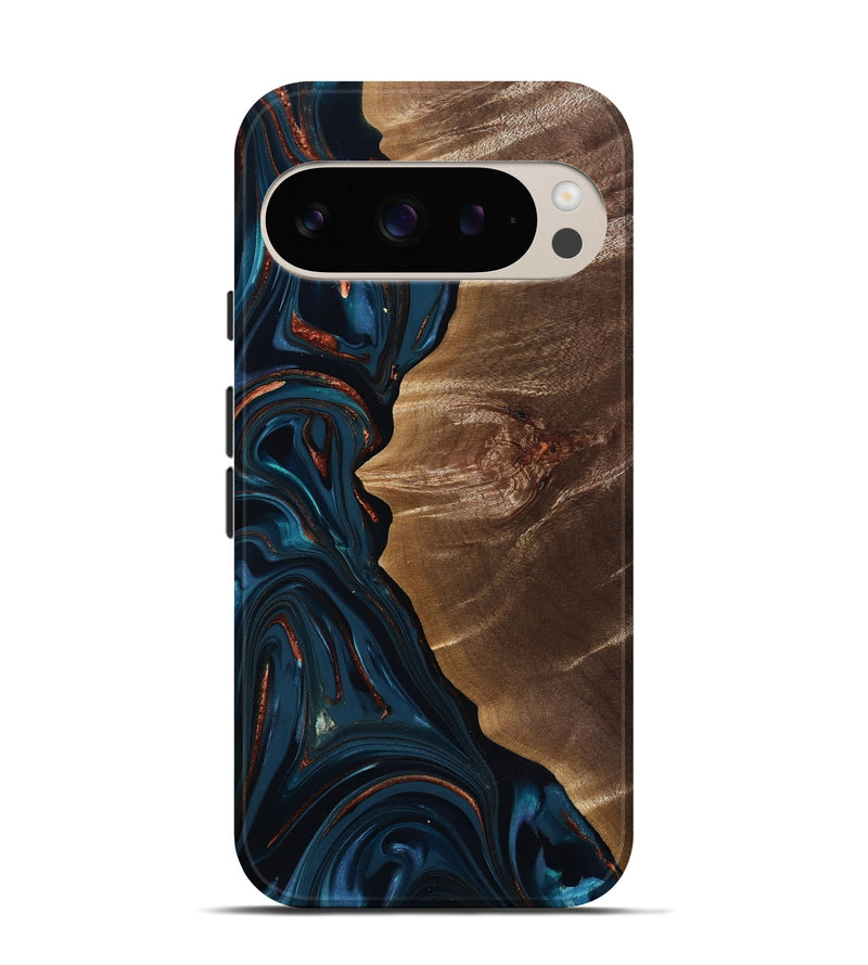 Pixel 9 Wood Live Edge Phone Case - Wilber (Teal & Gold, 816905)