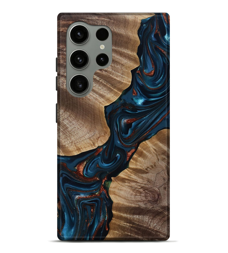 Galaxy S24 Ultra Wood Live Edge Phone Case - Hanna (Teal & Gold, 816906)