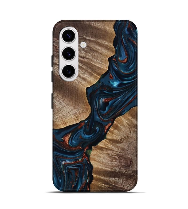 Galaxy S25 Wood Live Edge Phone Case - Hanna (Teal & Gold, 816906)