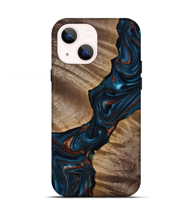 iPhone 13 Wood Live Edge Phone Case - Hanna (Teal & Gold, 816906)