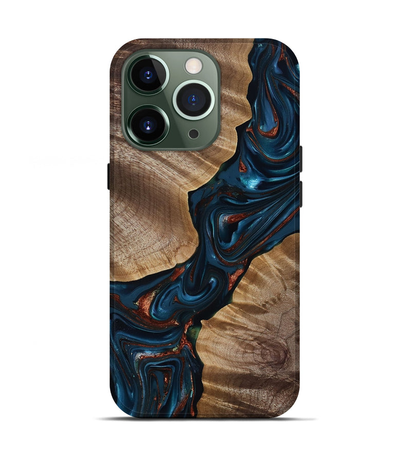 iPhone 13 Pro Wood Live Edge Phone Case - Hanna (Teal & Gold, 816906)