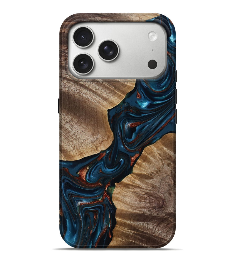 iPhone 17 Pro Max Wood Live Edge Phone Case - Hanna (Teal & Gold, 816906)