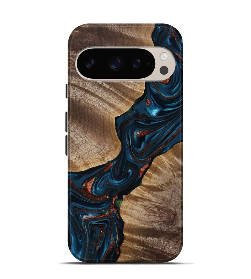 Pixel 9 Wood Live Edge Phone Case - Hanna (Teal & Gold, 816906)