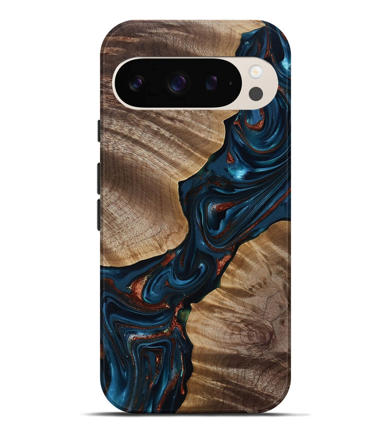Pixel 9 Pro XL Wood Live Edge Phone Case - Hanna (Teal & Gold, 816906)