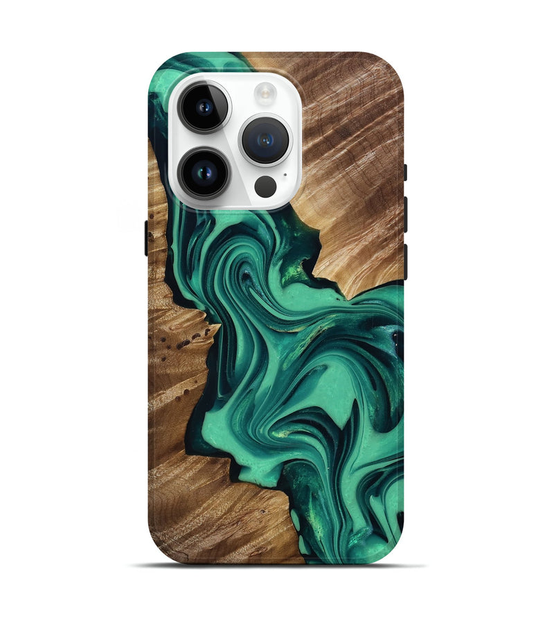 iPhone 15 Pro Wood Live Edge Phone Case - Kerrie (Green, 816914)