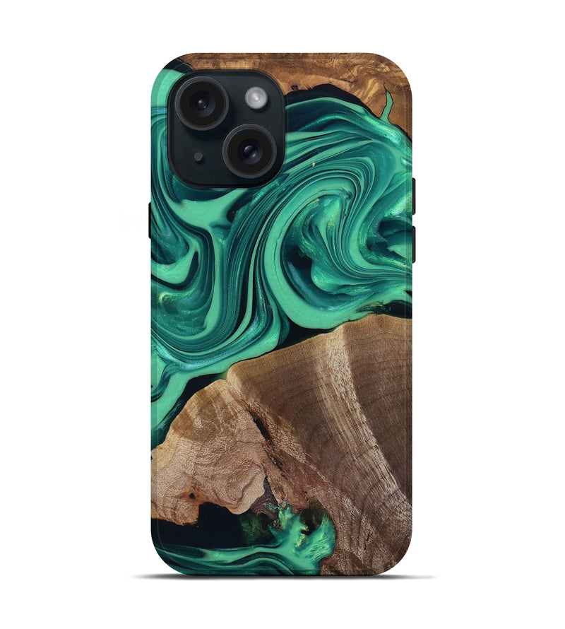 iPhone 15 Wood Live Edge Phone Case - Annetta (Green, 816918)