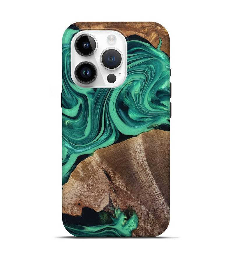 iPhone 15 Pro Wood Live Edge Phone Case - Annetta (Green, 816918)