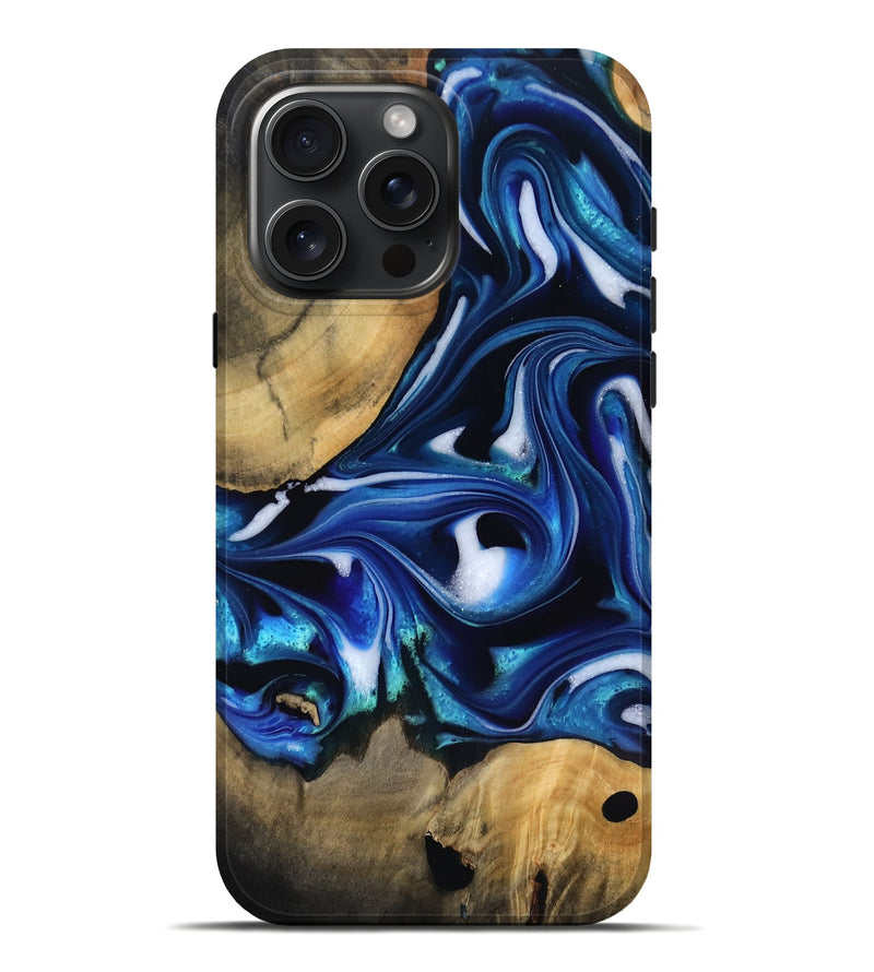 iPhone 16 Pro Max Wood Live Edge Phone Case - Emil (Blue, 816920)