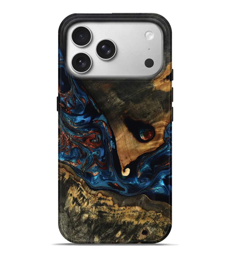 iPhone 17 Pro Max Wood Live Edge Phone Case - Kadeem (Teal & Gold, 816921)