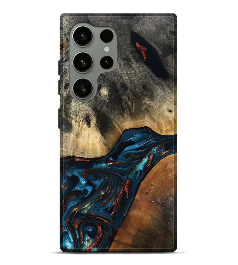 Galaxy S24 Ultra Wood Live Edge Phone Case - Jericho (Teal & Gold, 816923)