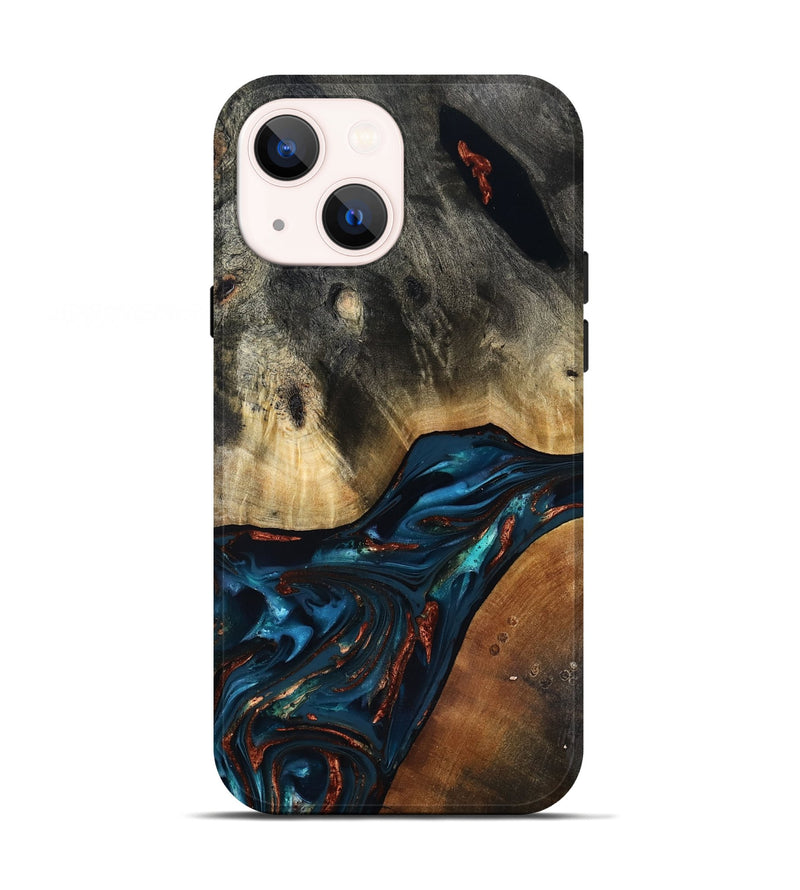 iPhone 13 Wood Live Edge Phone Case - Jericho (Teal & Gold, 816923)
