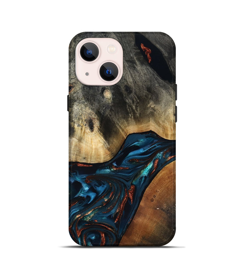 iPhone 13 mini Wood Live Edge Phone Case - Jericho (Teal & Gold, 816923)
