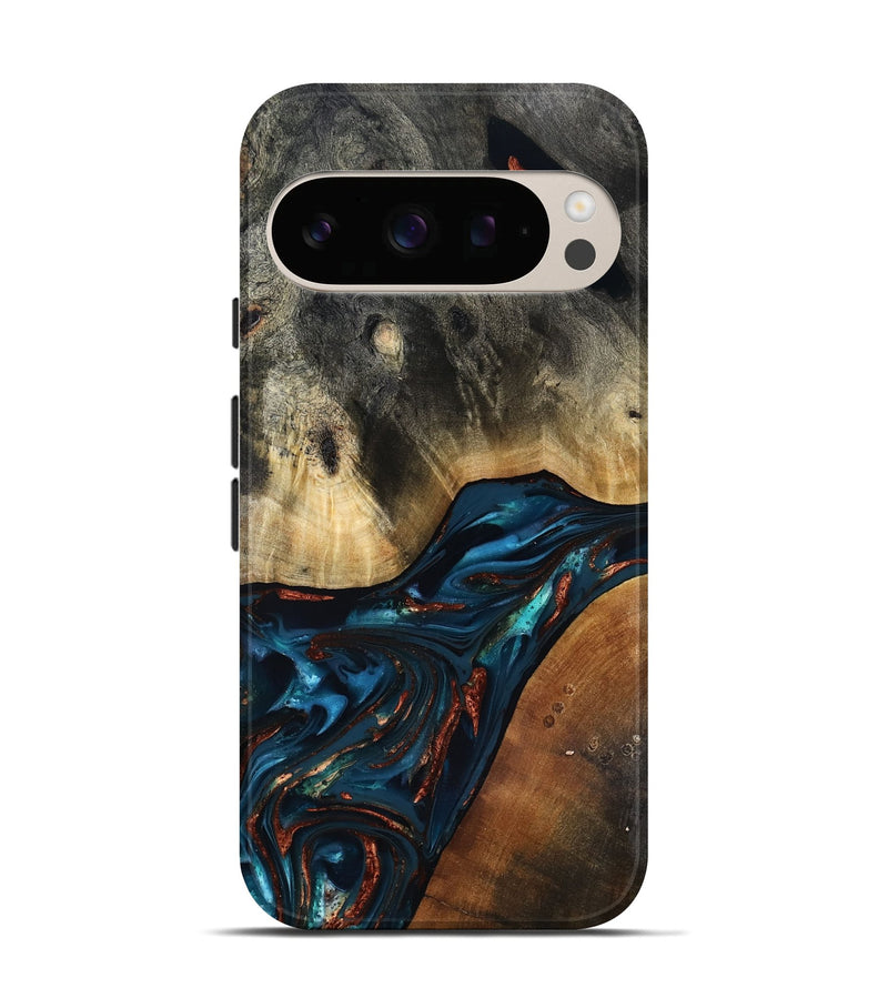 Pixel 10 Pro Wood Live Edge Phone Case - Jericho (Teal & Gold, 816923)