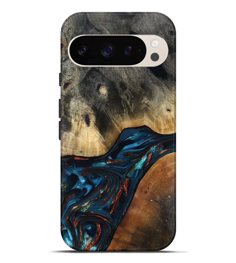 Pixel 10 Pro XL Wood Live Edge Phone Case - Jericho (Teal & Gold, 816923)