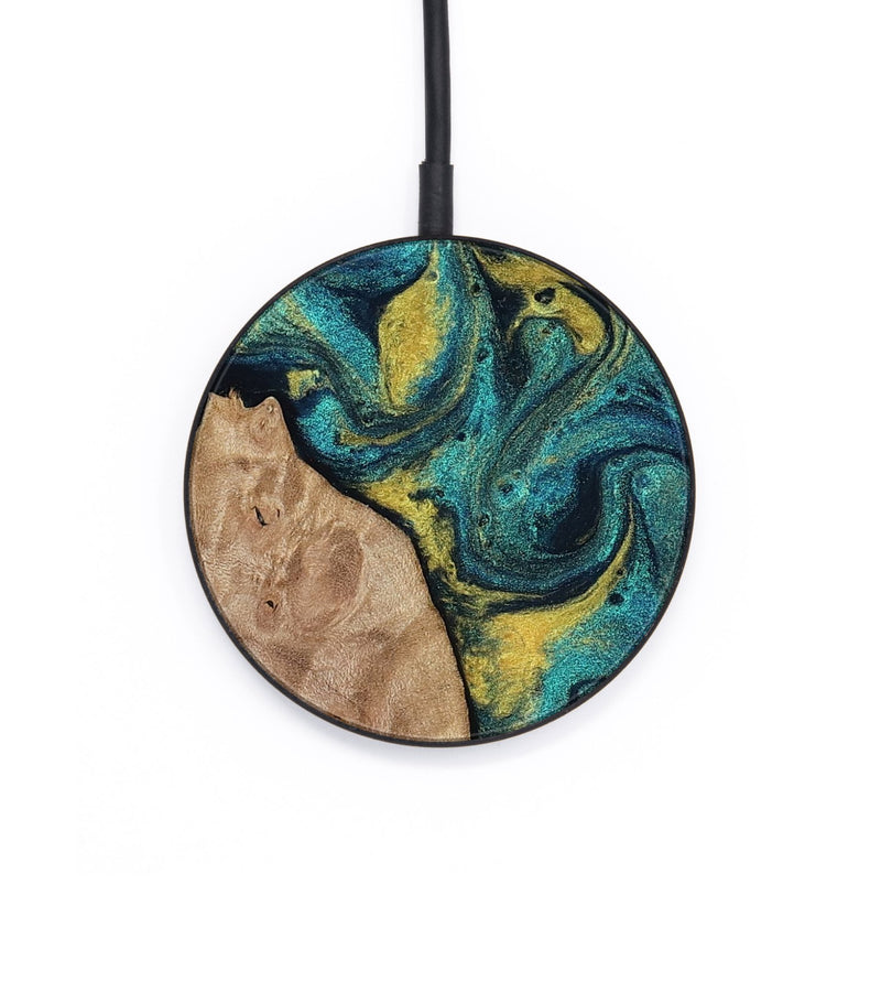 Circle Wood Wireless Charger - Sidney (Teal & Gold, 816931)