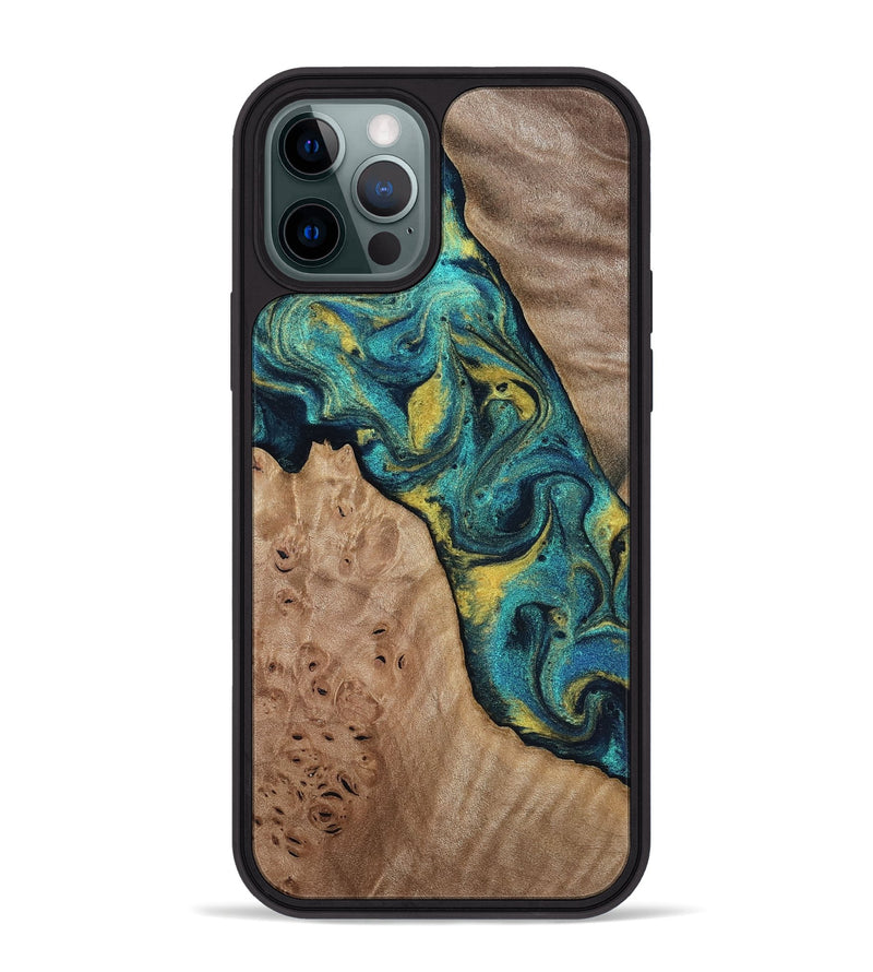 iPhone 12 Pro Max Wood Phone Case - Sidney (Teal & Gold, 816931)