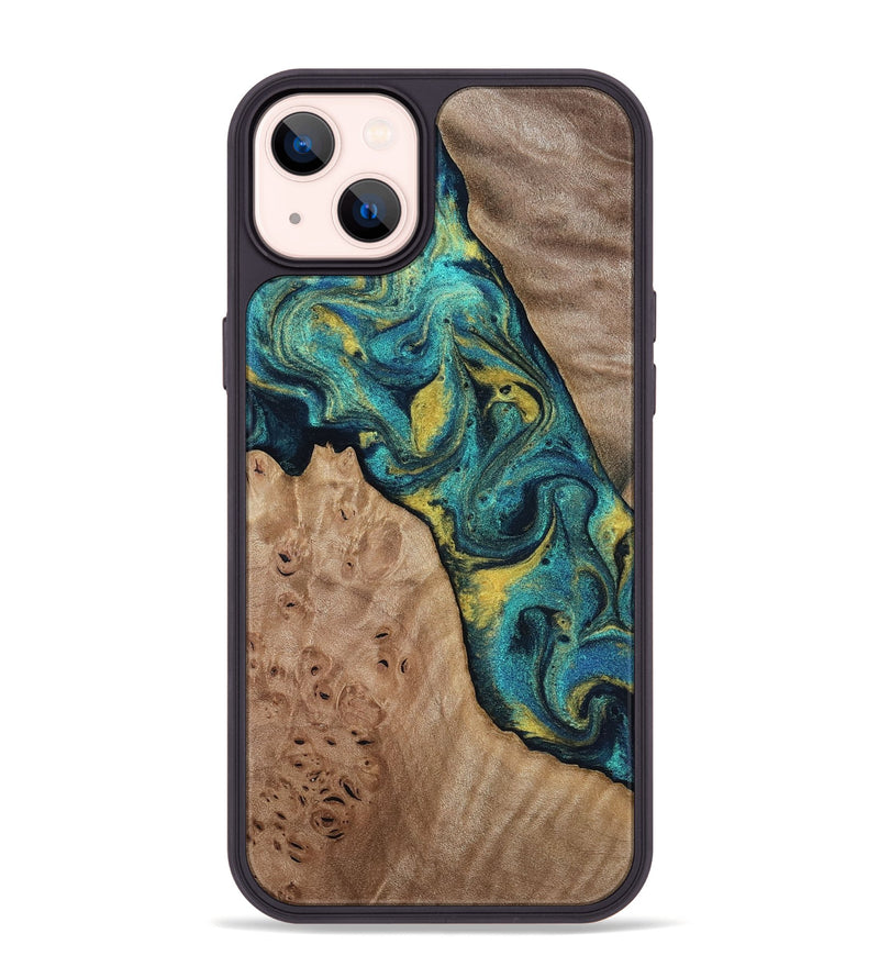 iPhone 14 Plus Wood Phone Case - Sidney (Teal & Gold, 816931)