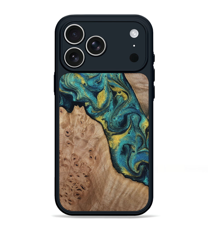 iPhone 17 Pro Max Wood Phone Case - Sidney (Teal & Gold, 816931)