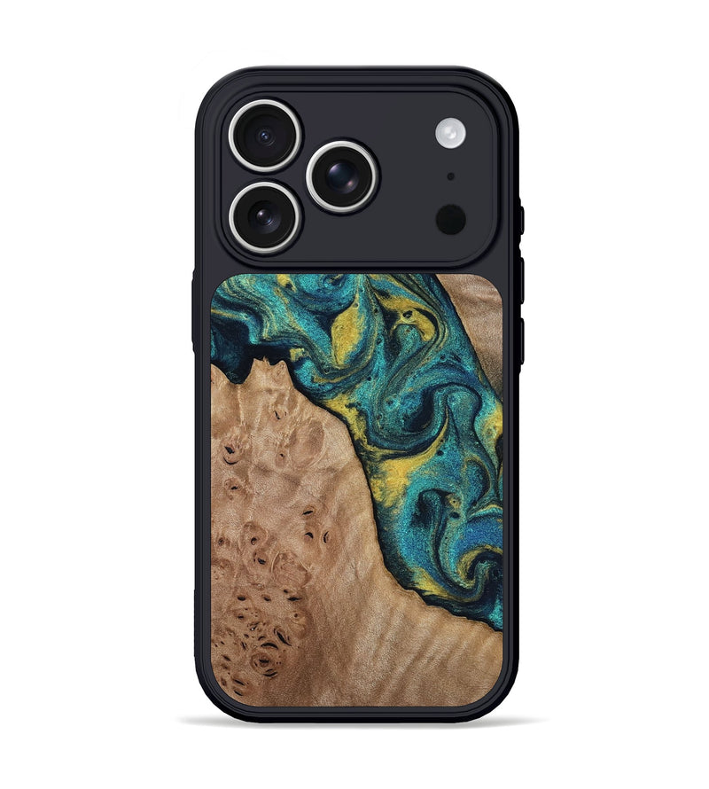 iPhone 17 Pro Wood Phone Case - Sidney (Teal & Gold, 816931)