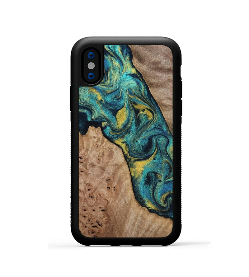 iPhone Xs Wood Phone Case - Sidney (Teal & Gold, 816931)