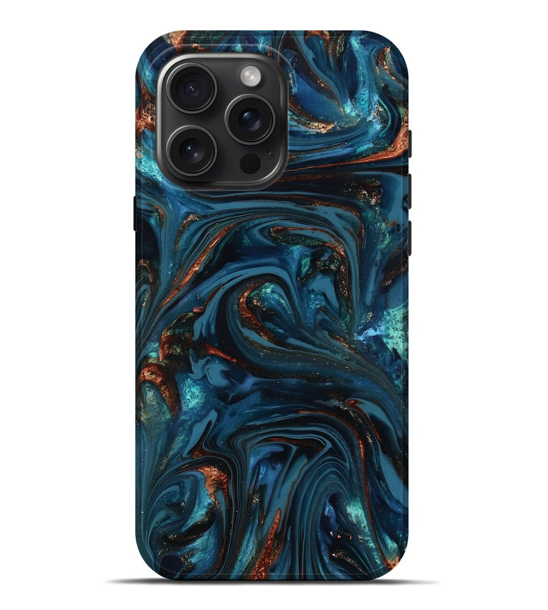 iPhone 16 Pro Max ResinArt Live Edge Phone Case - Gideon (Teal & Gold, 816989)