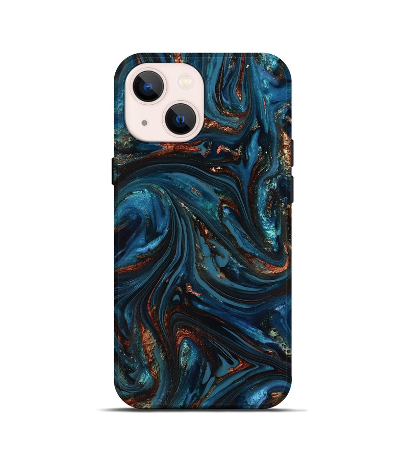 iPhone 13 mini ResinArt Live Edge Phone Case - Dimitri (Teal & Gold, 816991)