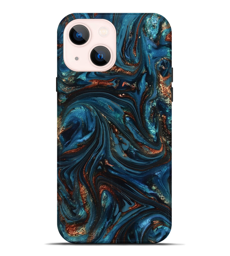iPhone 14 Plus ResinArt Live Edge Phone Case - Dimitri (Teal & Gold, 816991)