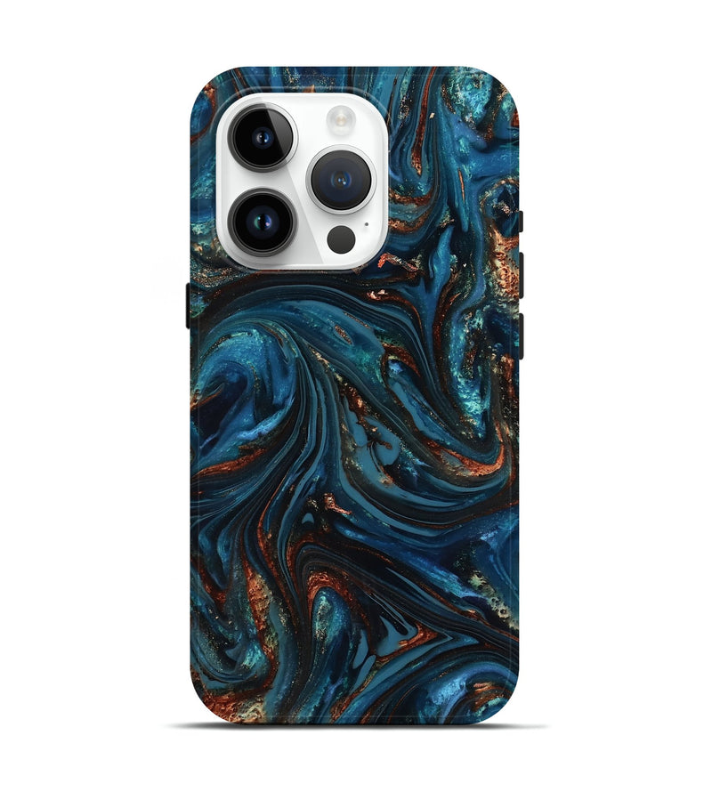 iPhone 15 Pro ResinArt Live Edge Phone Case - Dimitri (Teal & Gold, 816991)