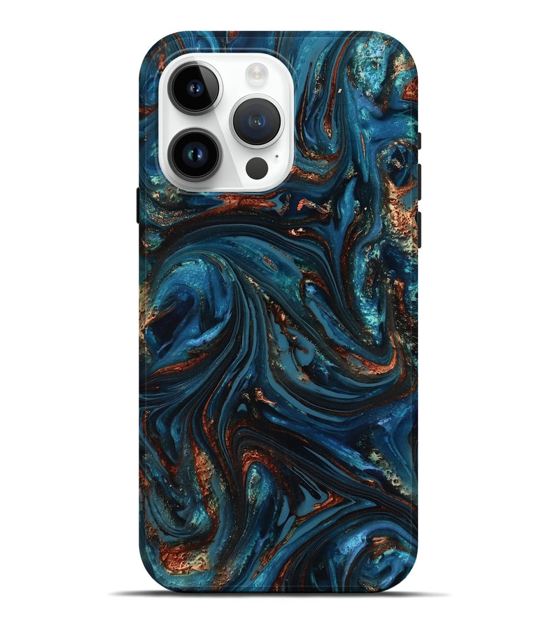 iPhone 15 Pro Max ResinArt Live Edge Phone Case - Dimitri (Teal & Gold, 816991)