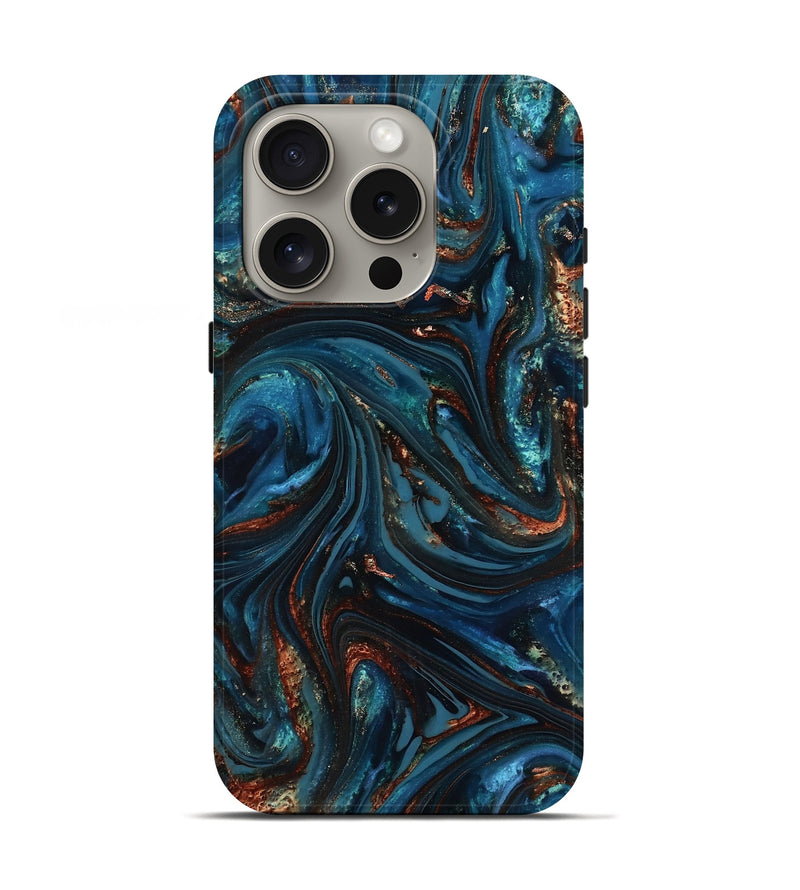 iPhone 16 Pro ResinArt Live Edge Phone Case - Dimitri (Teal & Gold, 816991)