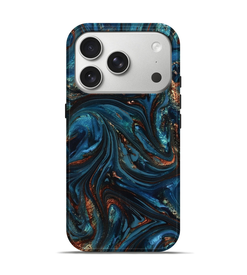 iPhone 17 Pro ResinArt Live Edge Phone Case - Dimitri (Teal & Gold, 816991)