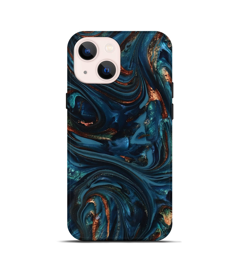 iPhone 13 mini ResinArt Live Edge Phone Case - Kay (Teal & Gold, 816998)