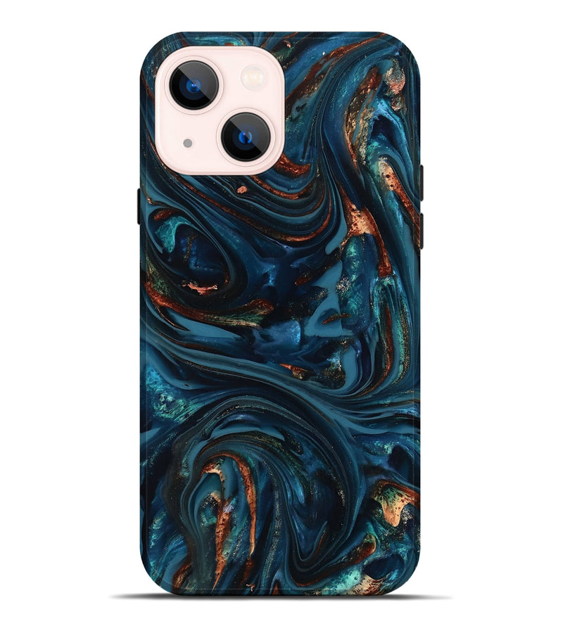 iPhone 14 Plus ResinArt Live Edge Phone Case - Kay (Teal & Gold, 816998)