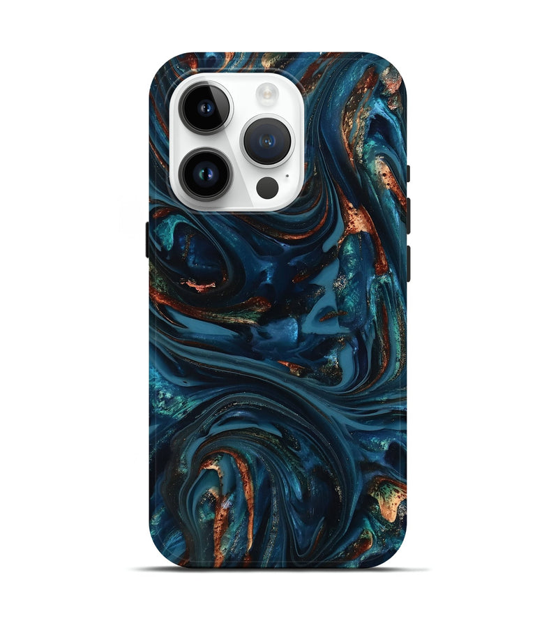 iPhone 15 Pro ResinArt Live Edge Phone Case - Kay (Teal & Gold, 816998)