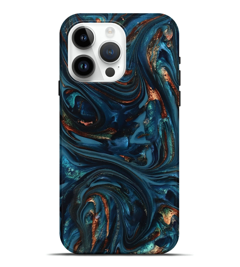 iPhone 15 Pro Max ResinArt Live Edge Phone Case - Kay (Teal & Gold, 816998)