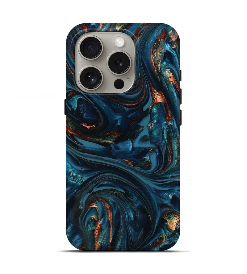 iPhone 16 Pro ResinArt Live Edge Phone Case - Kay (Teal & Gold, 816998)