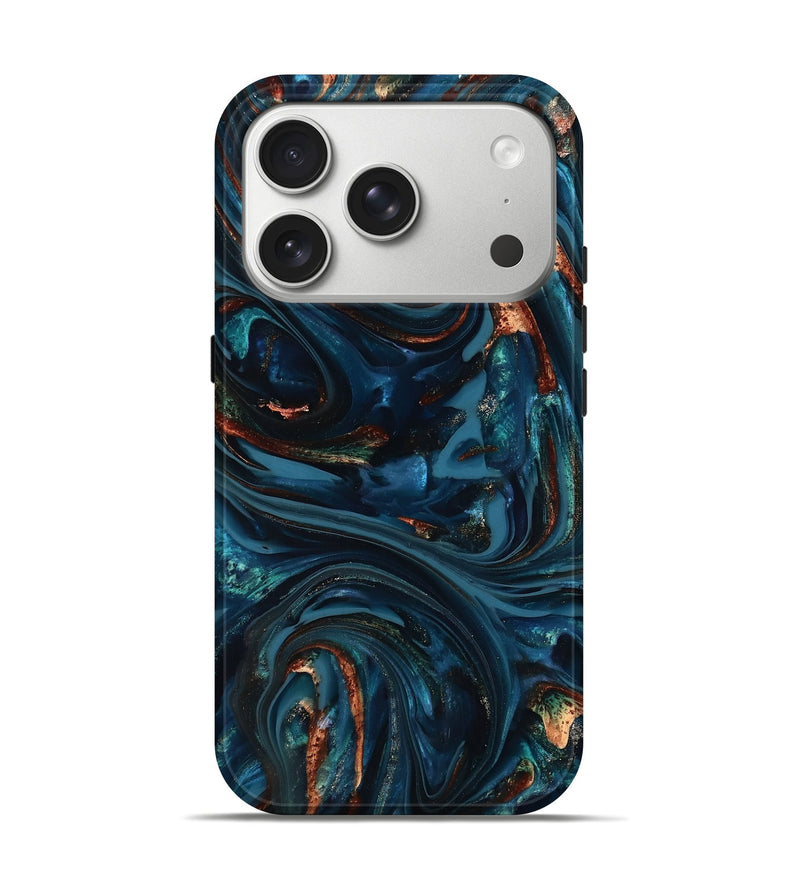 iPhone 17 Pro ResinArt Live Edge Phone Case - Kay (Teal & Gold, 816998)