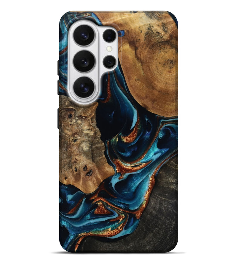 Galaxy S26 Ultra Wood Live Edge Phone Case - Casey (Teal & Gold, 816999)