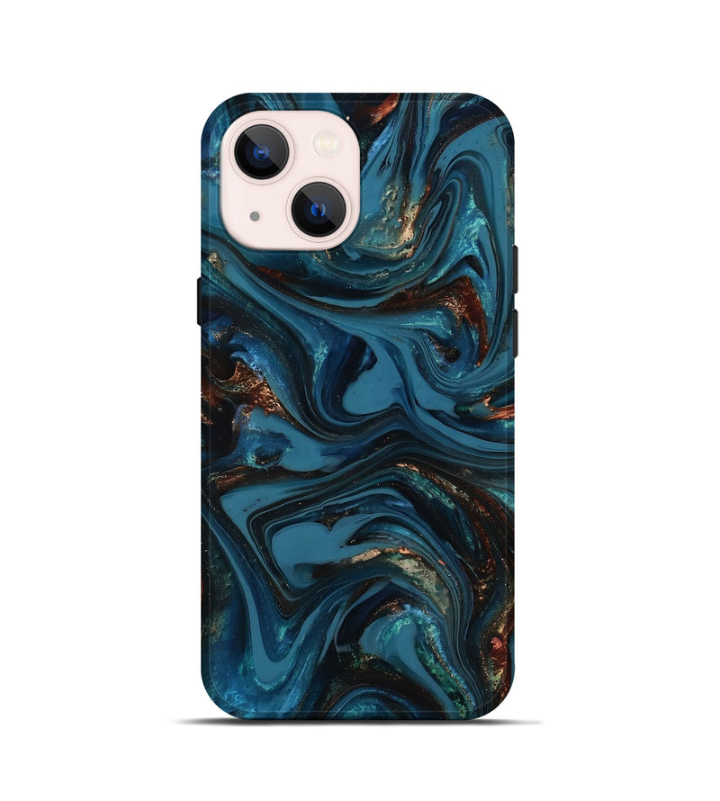 iPhone 13 mini ResinArt Live Edge Phone Case - Watson (Teal & Gold, 817001)