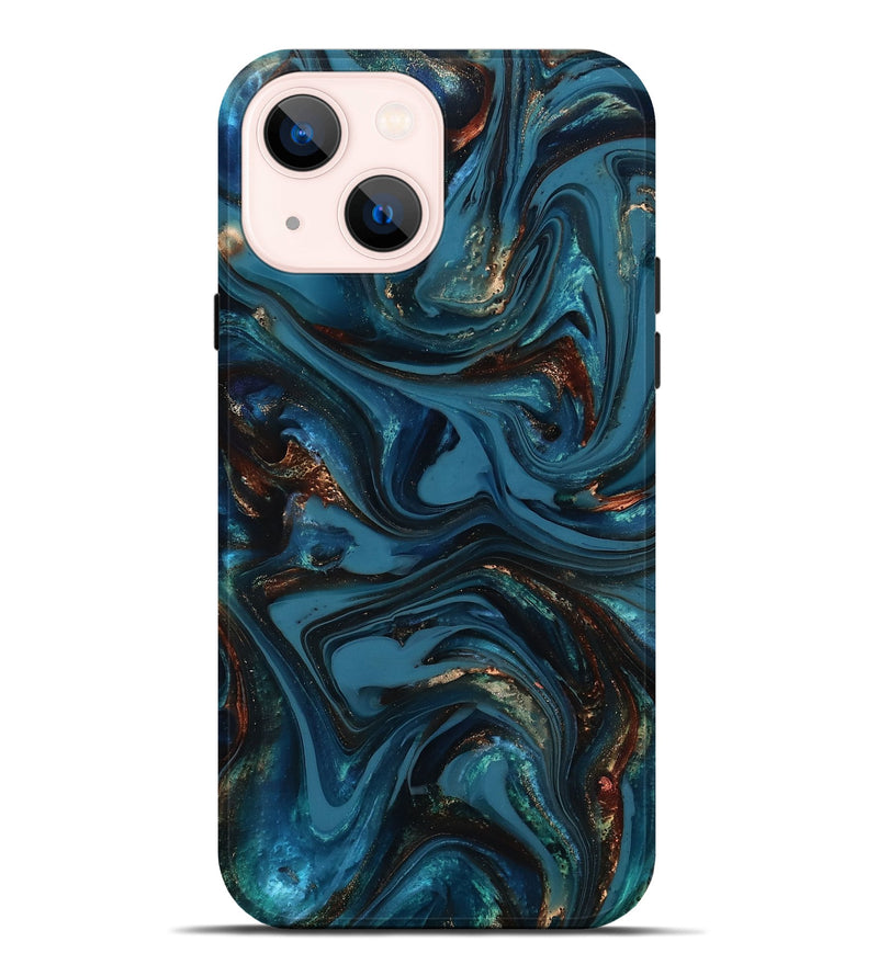 iPhone 14 Plus ResinArt Live Edge Phone Case - Watson (Teal & Gold, 817001)