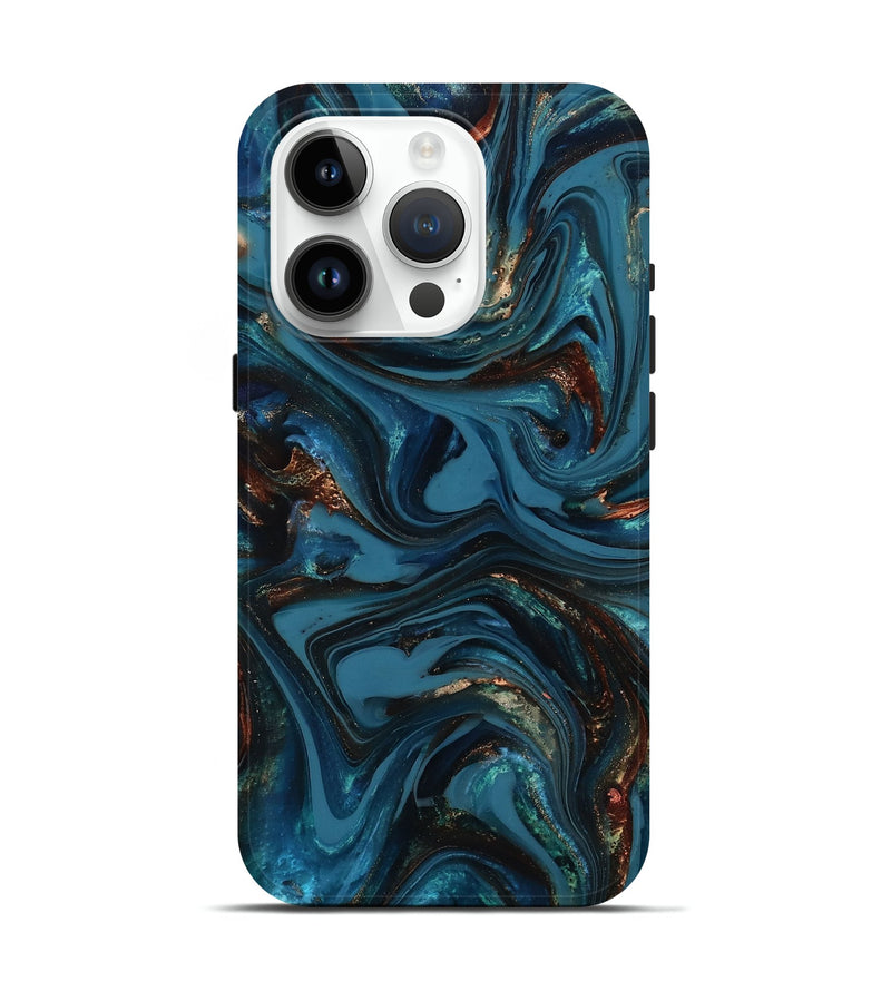 iPhone 15 Pro ResinArt Live Edge Phone Case - Watson (Teal & Gold, 817001)