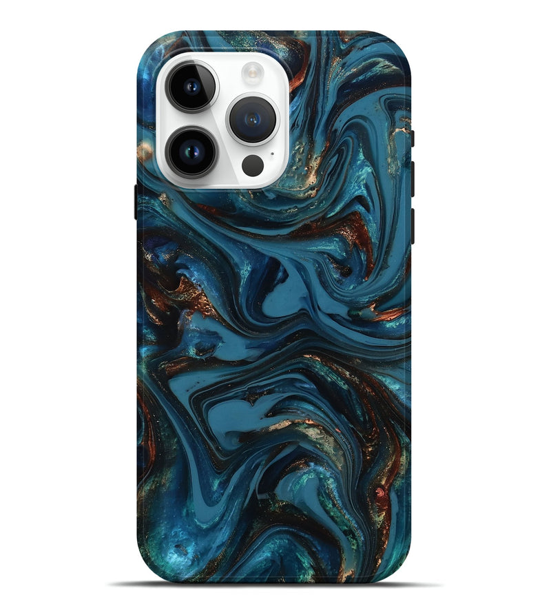 iPhone 15 Pro Max ResinArt Live Edge Phone Case - Watson (Teal & Gold, 817001)